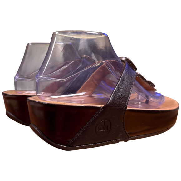 Fitflop Pietra Sandals Women 41/US9 Brown Jeweled Leather Thong Slides Comfort - Picture 8 of 16